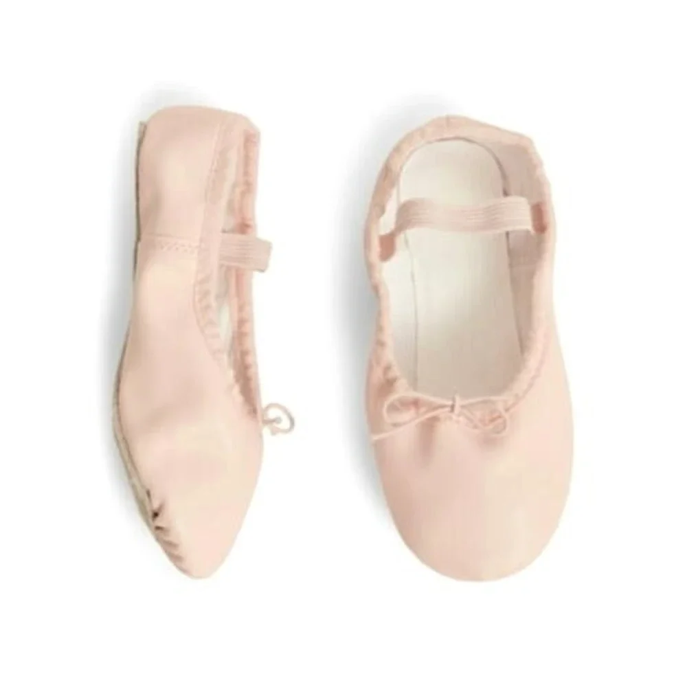 Justice Girls Ballet Shoes Sz 9M Pink Dance Class Leather Sole Strap Adjustable